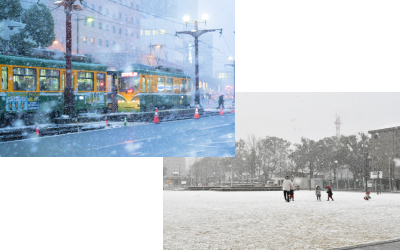 市内に広がる雪景色