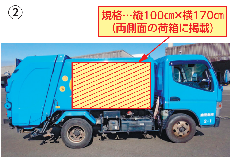 ごみ収集車への広告（規格…縦100㎝×横170㎝（両側面の荷箱に掲載））