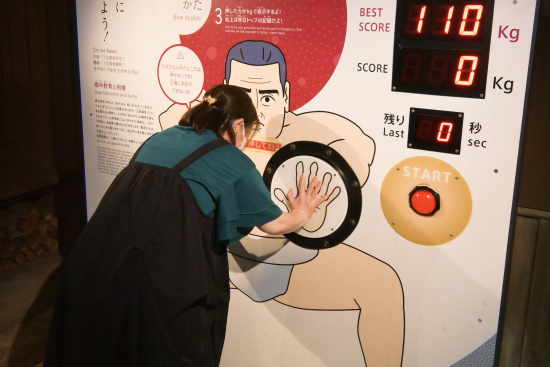 西郷さんと押し相撲で勝負できる展示