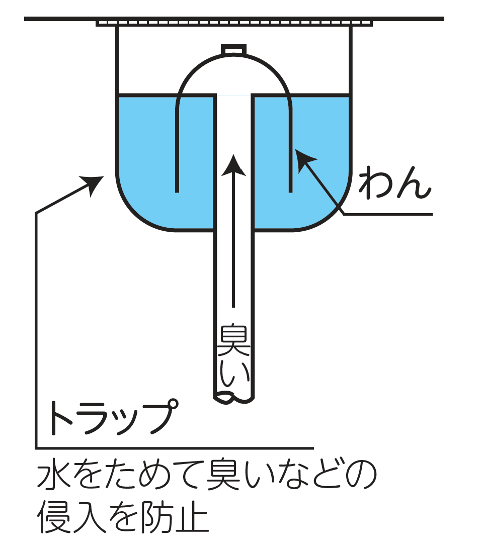 わん トラップ 水をためて臭いなどの侵入を防止 臭い