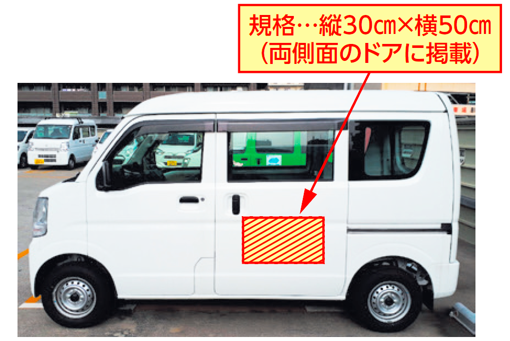 公用車への広告掲載 規格…縦30cm×横50cm(両側面のドアに掲載)
