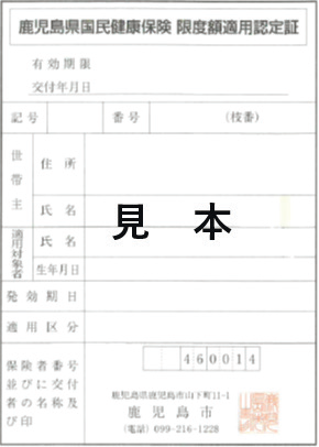 国民健康保険限度額適用認定証見本